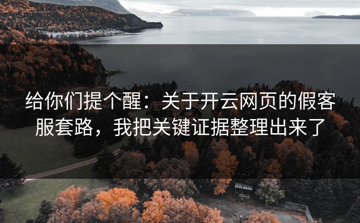 给你们提个醒：关于开云网页的假客服套路，我把关键证据整理出来了